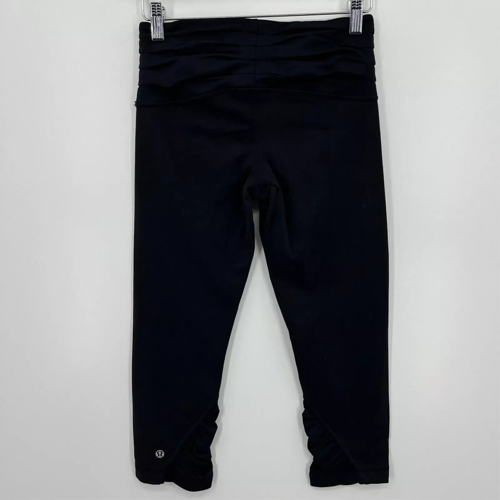 Lululemon Black Ruched Waist Gathered Hem Crop Leggings Women Size 4